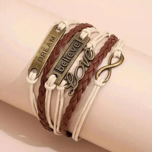 2 LEFT! Multi-Layered Faux Leather Believe & Infinity & Love Bracelet